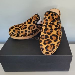 Brand new in box J Crew leopard calf hair clogs 8.5